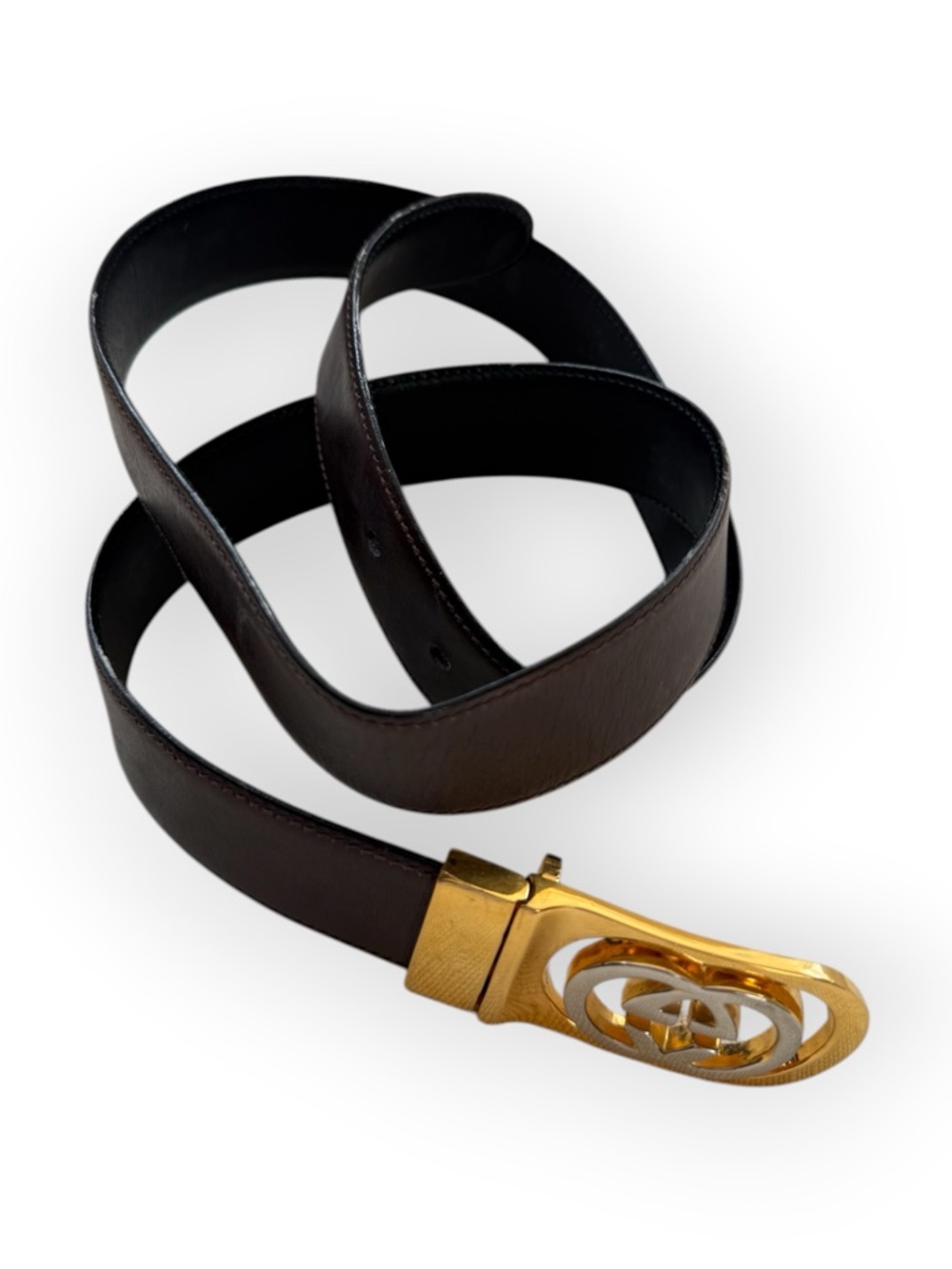 Vintage Gucci iconic Double G buckle Reversible black and brown belt - Picture 2 of 5